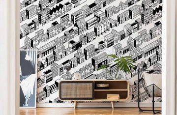 Modern Monochrome Cityscape Mural Wallpaper