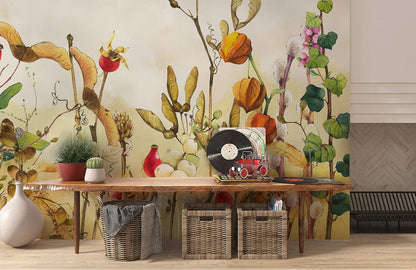 custom colorful cotton bushes wallpaper mural for hallway decor