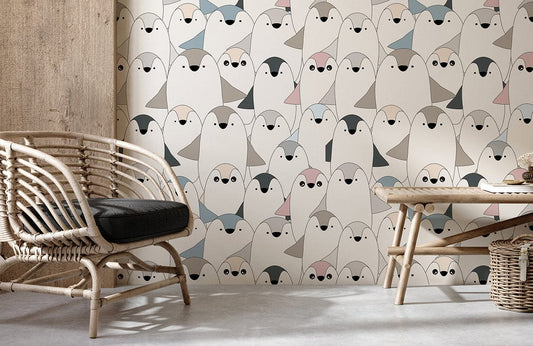 Cute Penguin Pattern Children's Mural Wallpaper