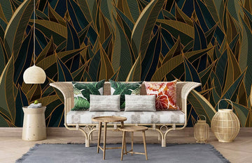 Elegant Gold Leaf Geometric Mural Wallpaper