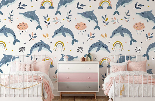 Whimsical Ocean Life Nursery Mural Wallpaper