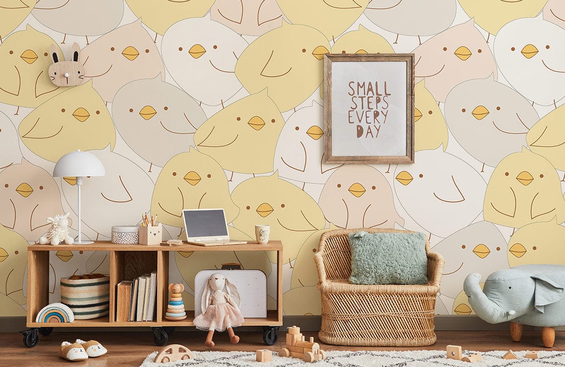 Cute Yellow Chick Cartoon Mural Wallpaper