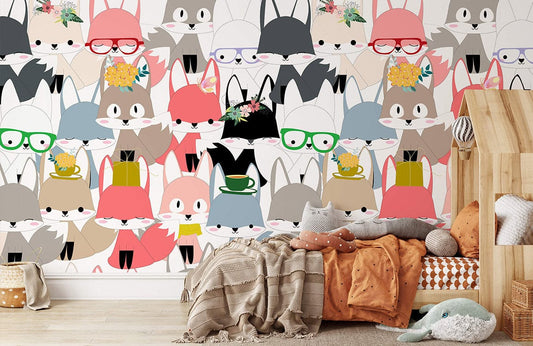 Colorful Whimsical Animal Pattern Wallpaper Mural