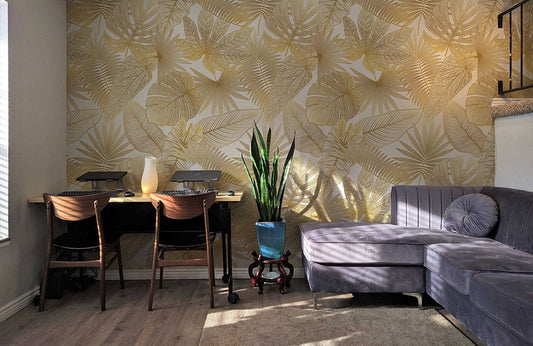 Gold Tropical Leaf Luxury Mural Wallpaper