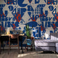 Modern Abstract Blue Typography Mural Wallpaper