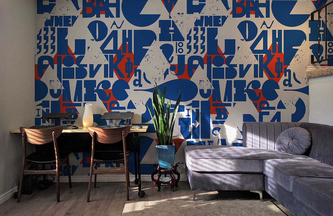 Modern Abstract Blue Typography Mural Wallpaper