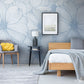 Blue Floral Sketch Modern Mural Wallpaper