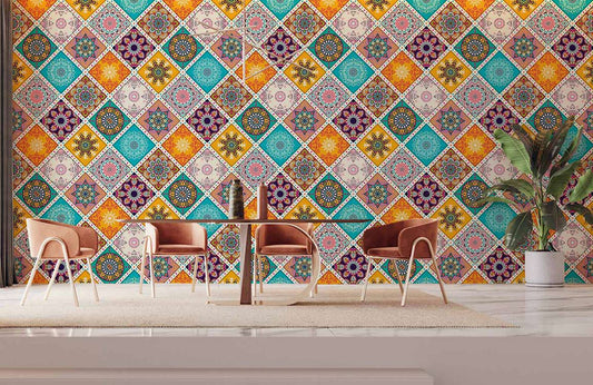 Bohemian Geometric Diamond Mural Wallpaper