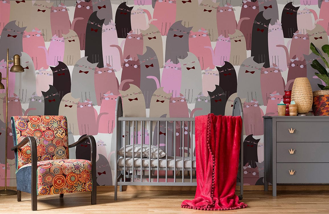 Whimsical Cat Pattern Wallpaper Mural