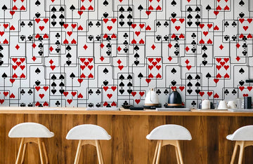 Modern Black Red Playing Cards Mural Wallpaper