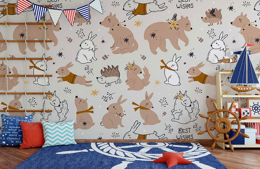 Whimsical Woodland Animals Nursery Mural Wallpaper