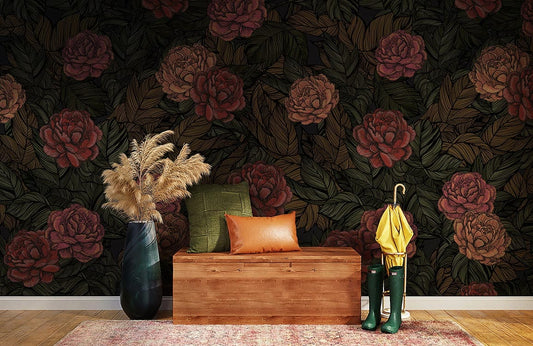 Vintage Floral Blossom Dark Mural Wallpaper