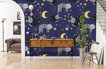 Dreamy Cat Moon Starry Mural Wallpaper