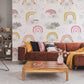 Whimsical Smiling Rainbows Kids Mural Wallpaper