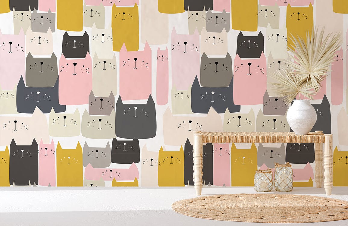 Colorful Cat Pattern Kids Mural Wallpaper