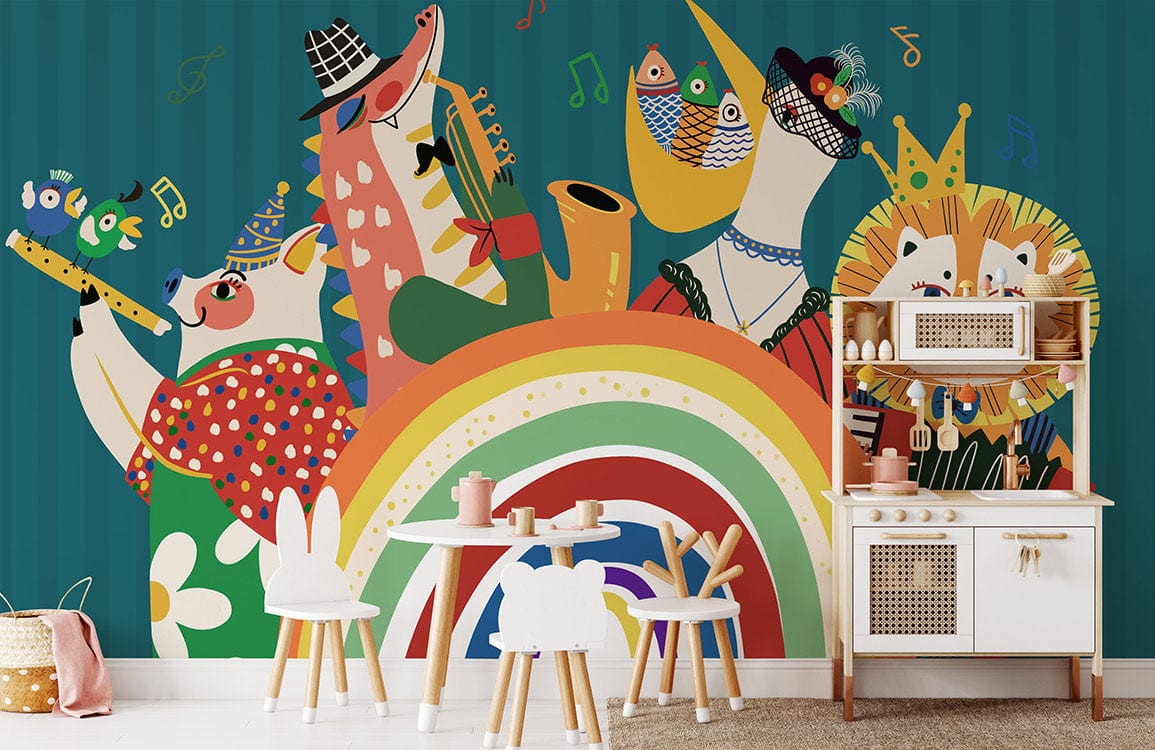 Colorful Animal Band Kids Mural Wallpaper