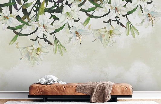 Elegant White Floral Botanical Wallpaper Mural