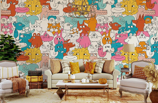 Mural Wallpaper Featuring Amazing Animals in a Variety of Colors; Ideal for Decorating a Room