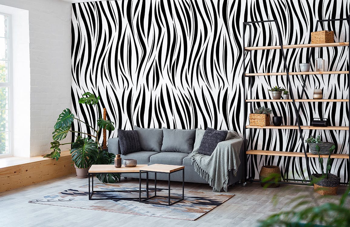 Modern Black and White Zebra Mural Wallpaper