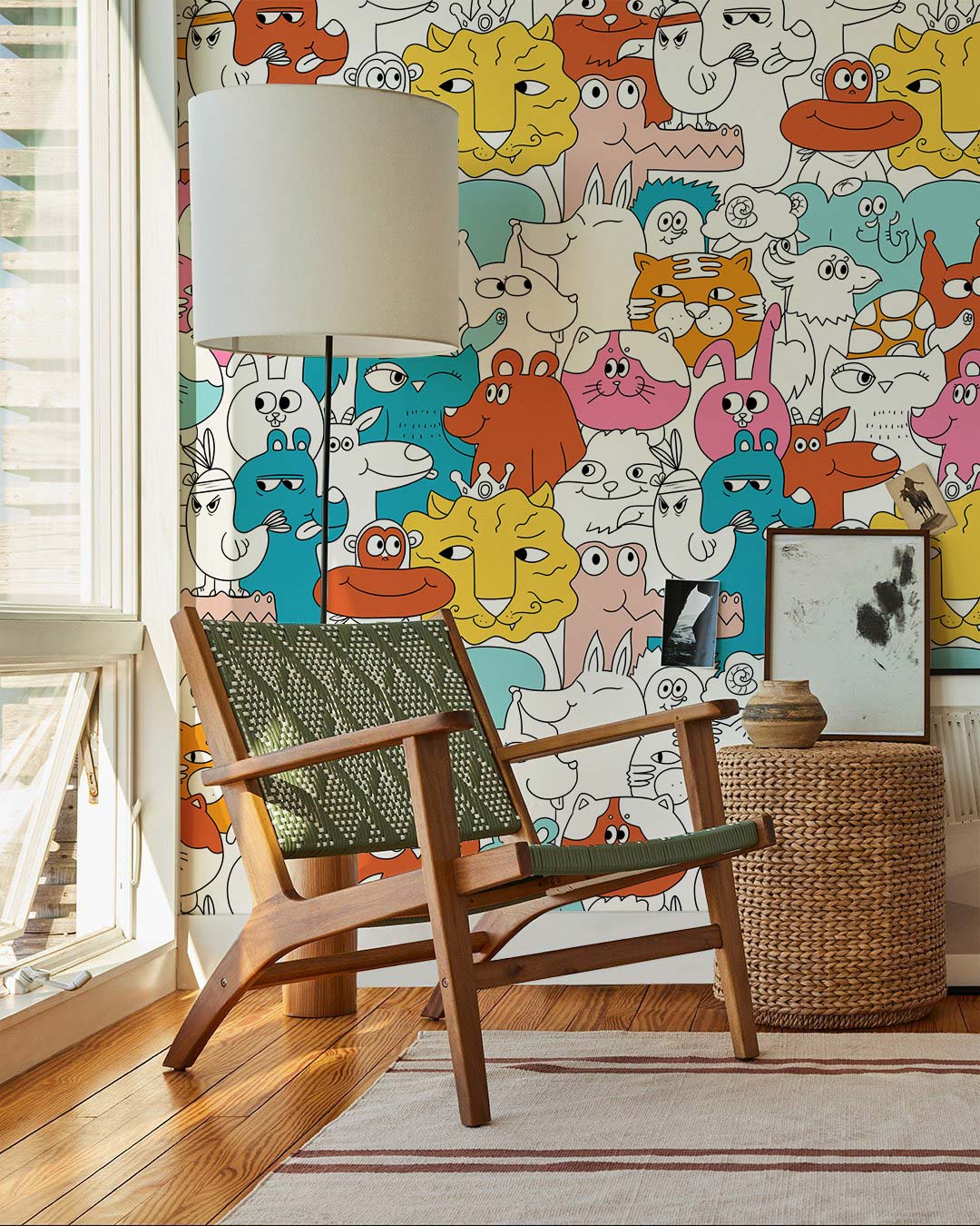 Colorful Whimsical Animal Cartoon Mural Wallpaper