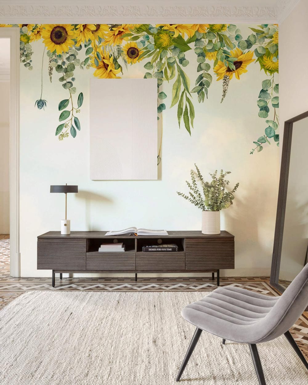 Sunflower Eucalyptus Botanical Mural Wallpaper