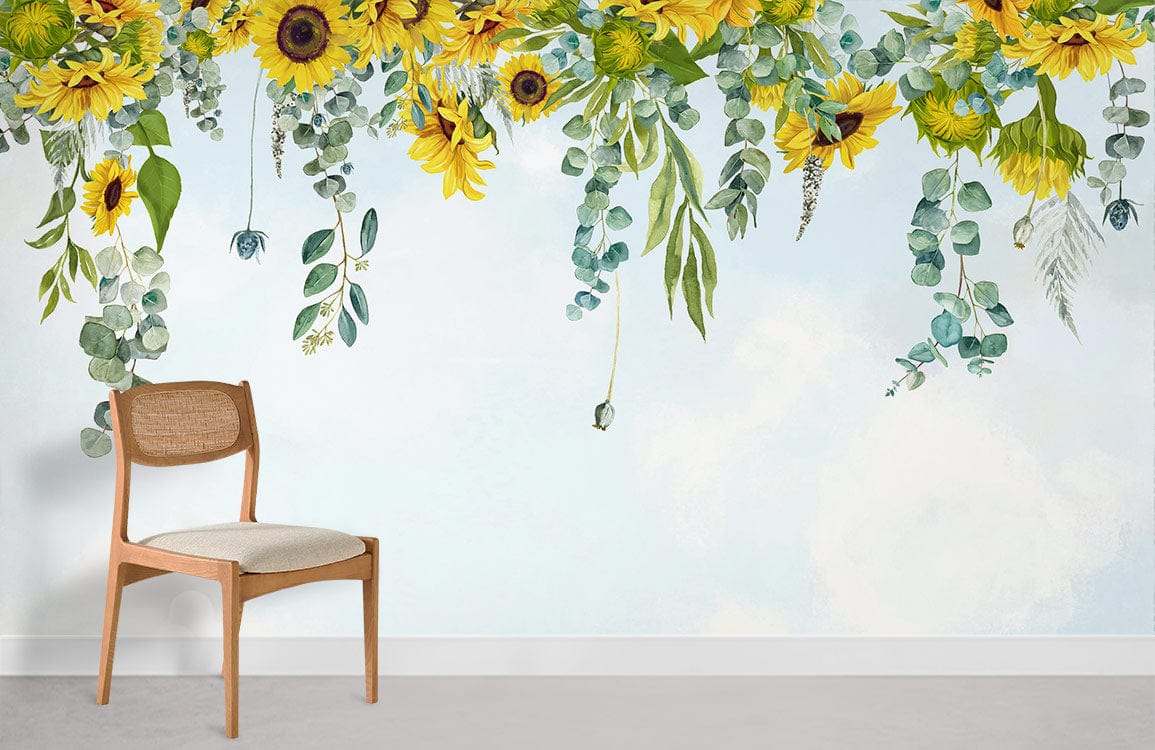 Sunflower Eucalyptus Botanical Mural Wallpaper