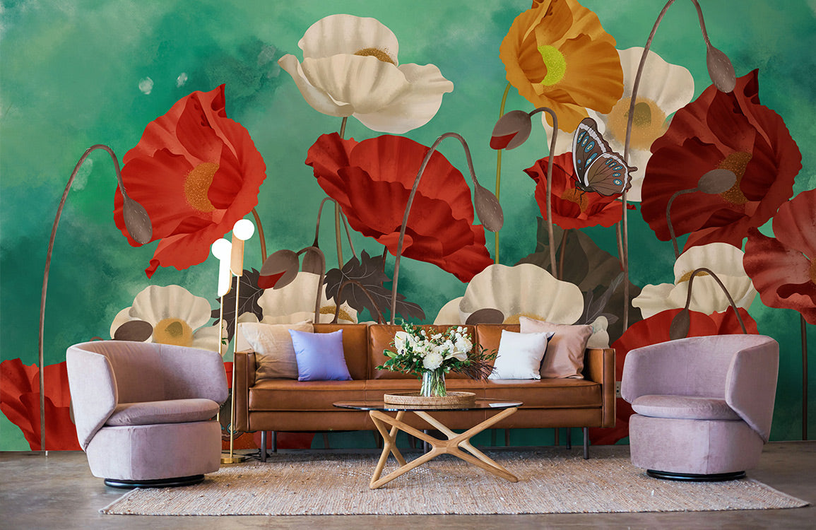 Butterfly on Flowers Wallpaper Mural