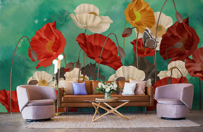 Butterfly on Flowers Wallpaper Mural
