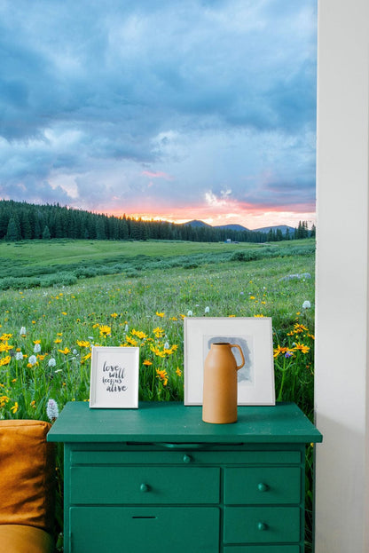 Stunning Hallway Decoration Featuring a Colorful and Dreamy Hilltop Wallpaper Mural