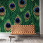 Vibrant Peacock Feather Pattern Wallpaper Mural