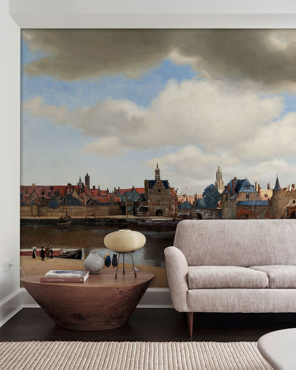 Vintage Riverside Cityscape Mural Wallpaper