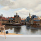 Vintage Riverside Cityscape Mural Wallpaper