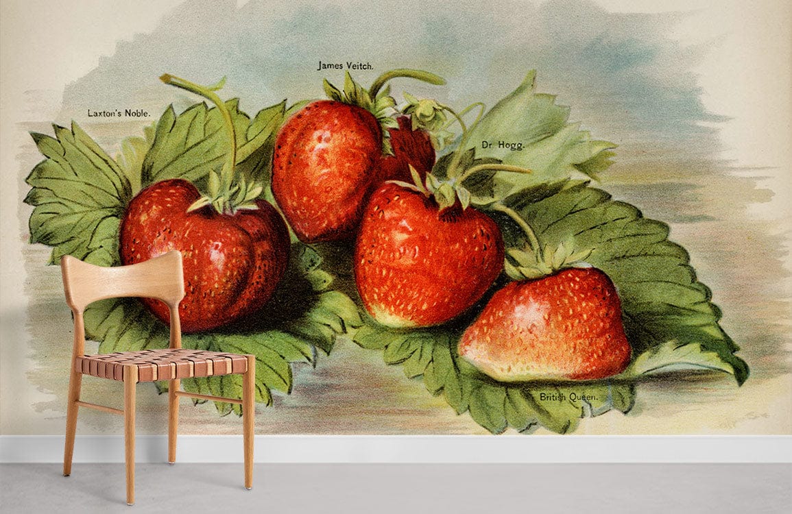 Vintage Botanical Strawberry Mural Wallpaper