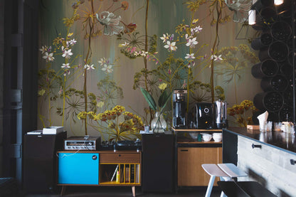 Cafe Bar wallpaper mural featuring antique flowers