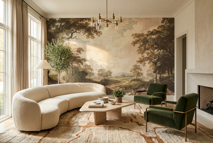 Tan River Old-World Jungle Wallpaper Mural interior scene