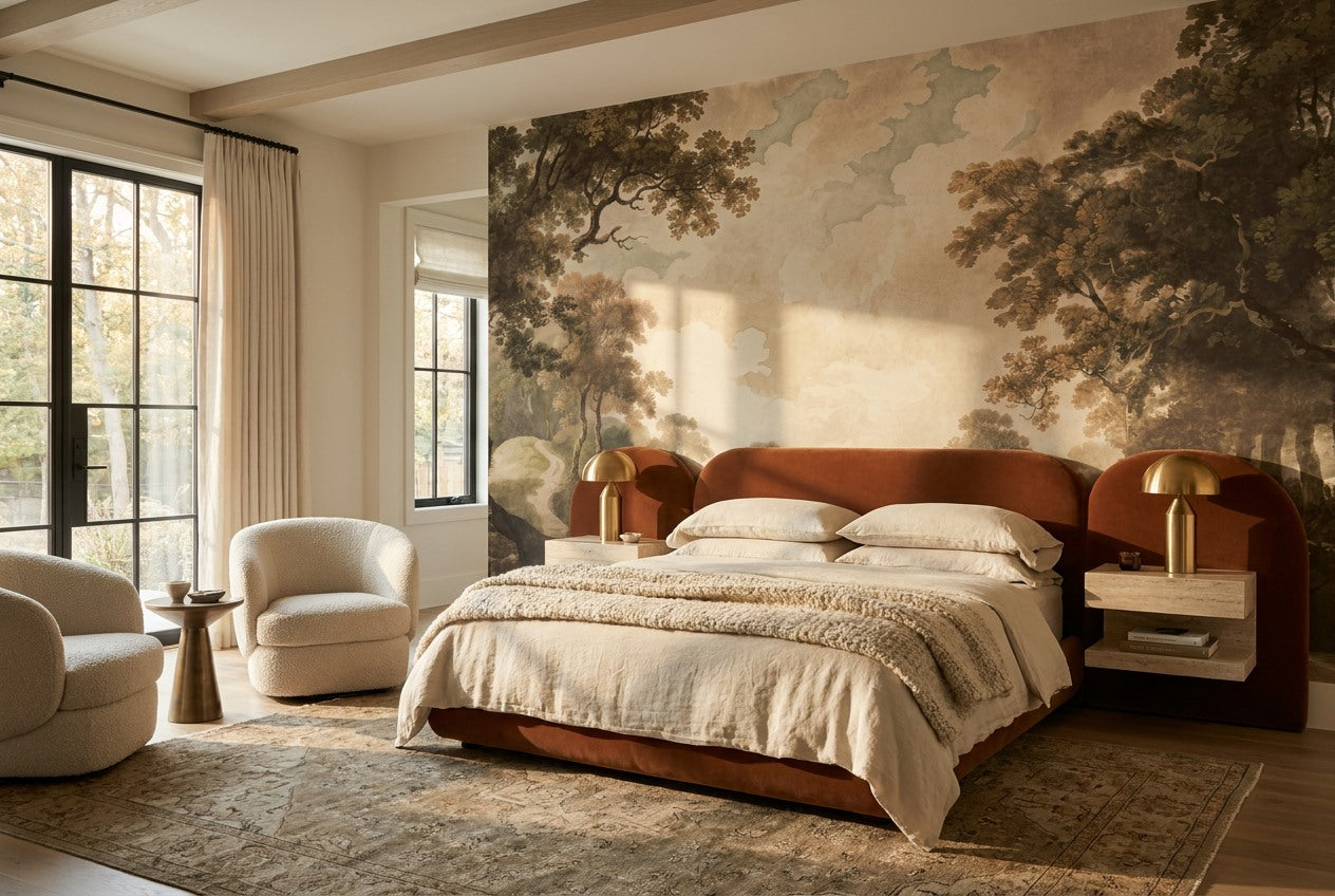Tan River Old-World Jungle Wallpaper Mural interior scene