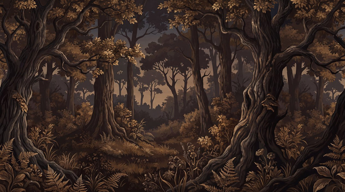 Moody Black Dark Forest Wallpaper Mural pattern