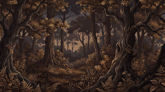 Moody Black Dark Forest Wallpaper Mural pattern