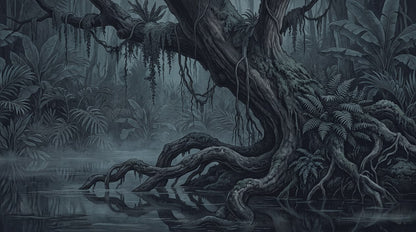 Shadow Jungle Dark Forest Wallpaper Mural pattern