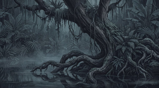 Midnight Teal Dark Forest Wallpaper Mural pattern