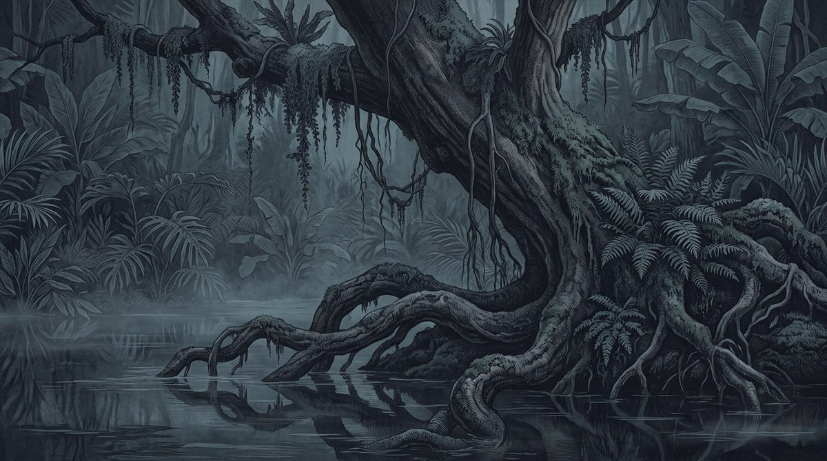 Midnight Teal Dark Forest Wallpaper Mural pattern