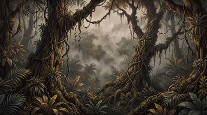 Charcoal Gothic Dark Forest Wallpaper Mural pattern