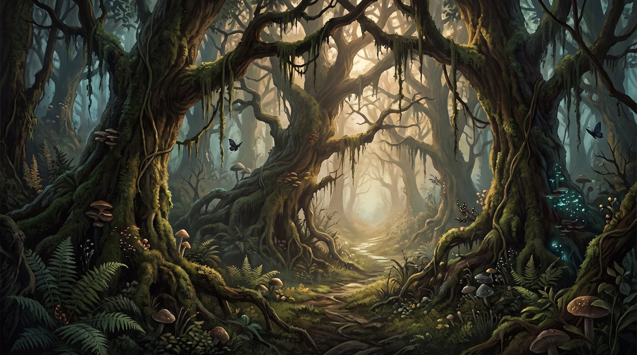 Dim Glow Dark Forest Wallpaper Mural pattern