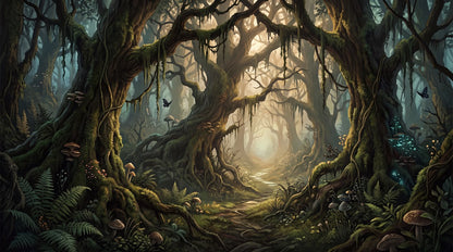 Dim Glow Dark Forest Wallpaper Mural pattern
