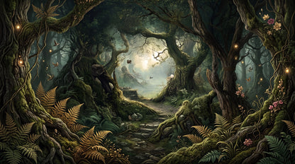 Nocturnal Moon Dark Forest Wallpaper Mural pattern