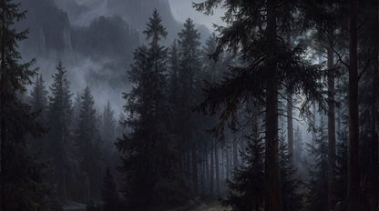 Gloomy Pine Dark Forest Wallpaper Mural pattern