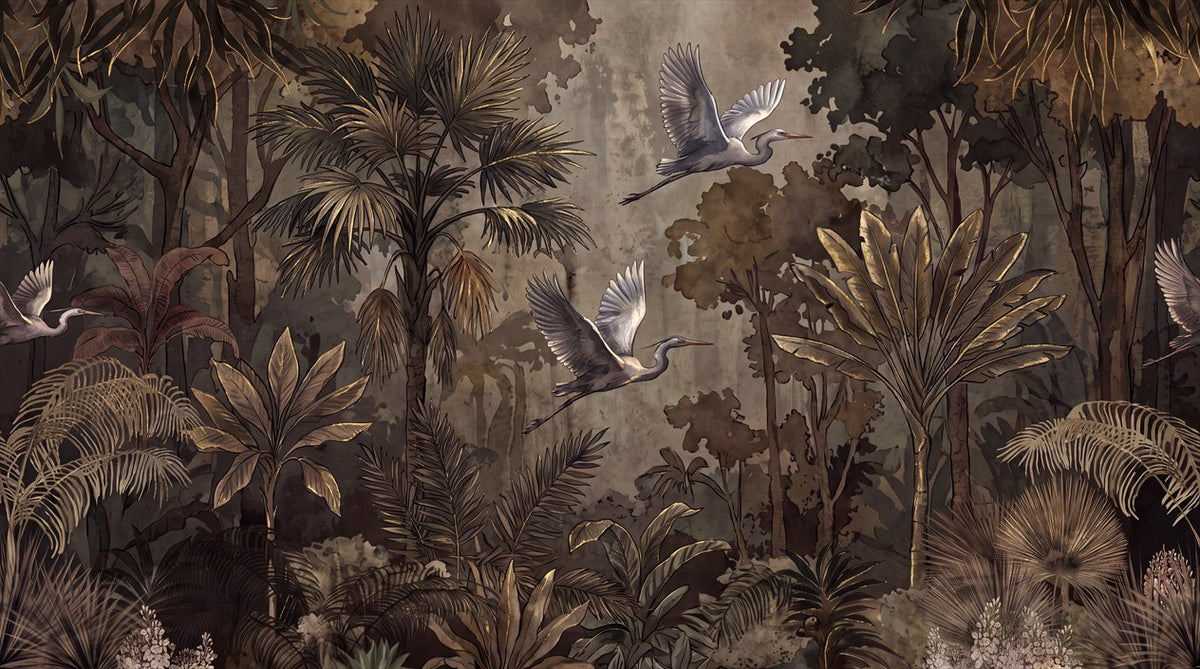 Black Twilight Bird Dark Forest Wallpaper Mural pattern