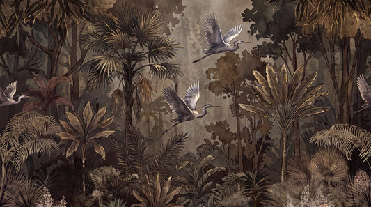 Black Twilight Bird Dark Forest Wallpaper Mural pattern