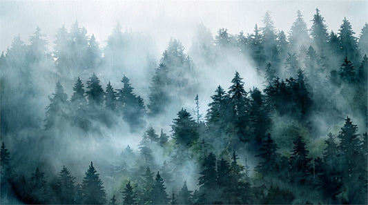 Grey Misty Forest Wallpaper Mural pattern
