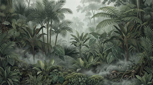 Atmospheric Misty Forest Wallpaper Mural pattern